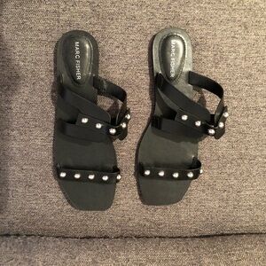 Marc Fisher Black Sandals with Flat Sole and Studded Straps